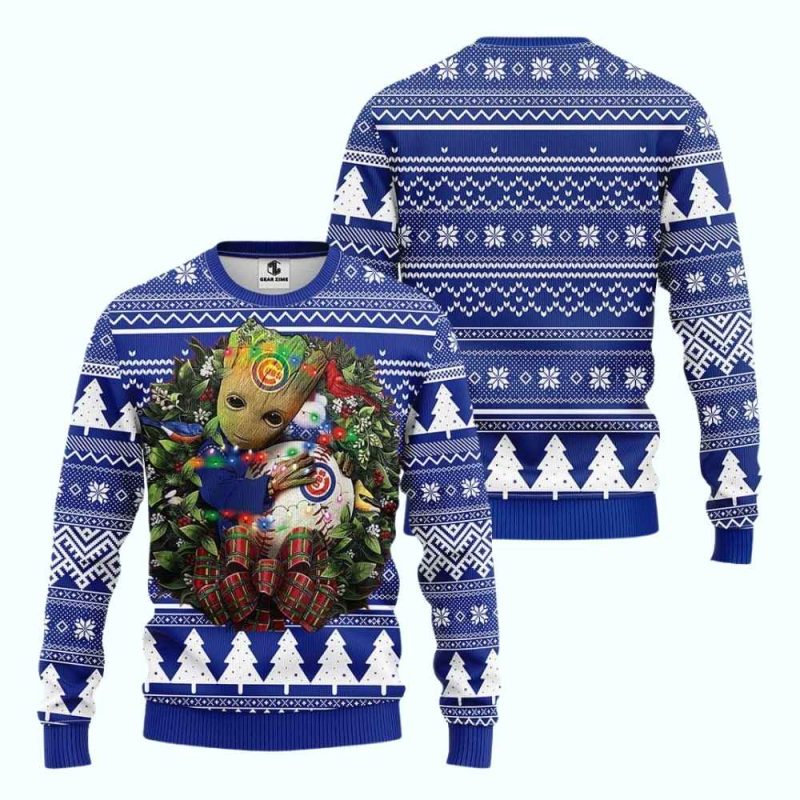 Baby Groot Hug Ball Chicago Cubs Ugly Sweater - Image 3