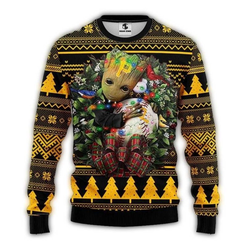 Baby Groot Pittsburgh Pirates Christmas Sweater - Festive Ugly Design