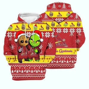 Baby Groot & Grinch St. Louis Cardinals Christmas Graphic Hoodie - Unisex