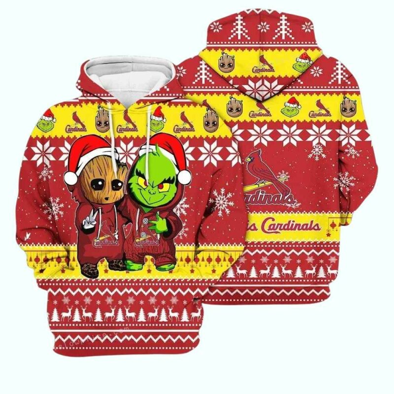 Baby Groot & Grinch St. Louis Cardinals Christmas Graphic Hoodie - Unisex