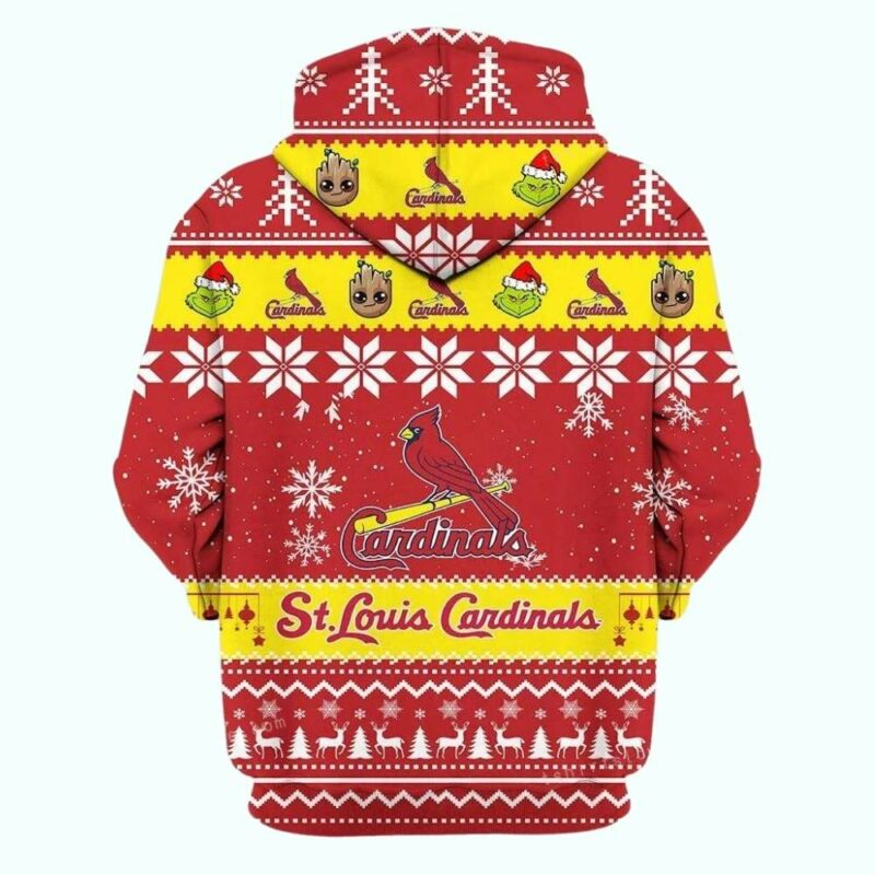 Baby Groot & Grinch St. Louis Cardinals Christmas Graphic Hoodie - Unisex - Image 3