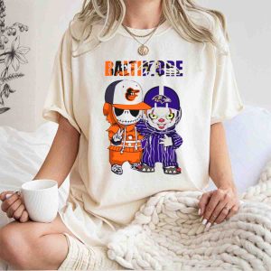 Baby Jack Skellington & Pennywise Halloween T-Shirt For Orioles & Ravens Fans