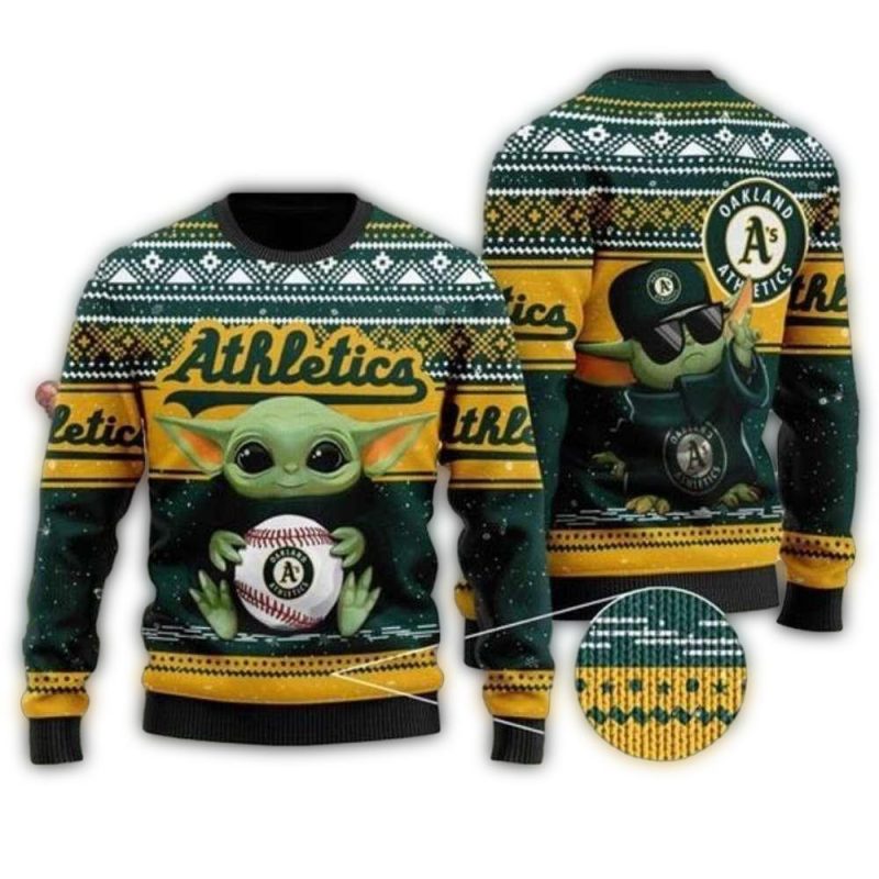 Baby Yoda Baseball Oakland Athletics Christmas Ugly Sweater 1
