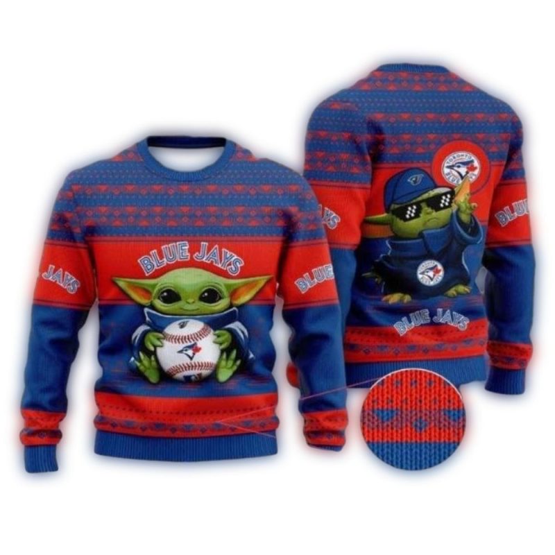 Baby Yoda Baseball Toronto Blue Jays Ugly Christmas Sweater 1