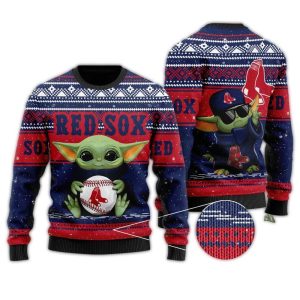 Baby Yoda Boston Red Sox Christmas Ugly Sweater for Kids