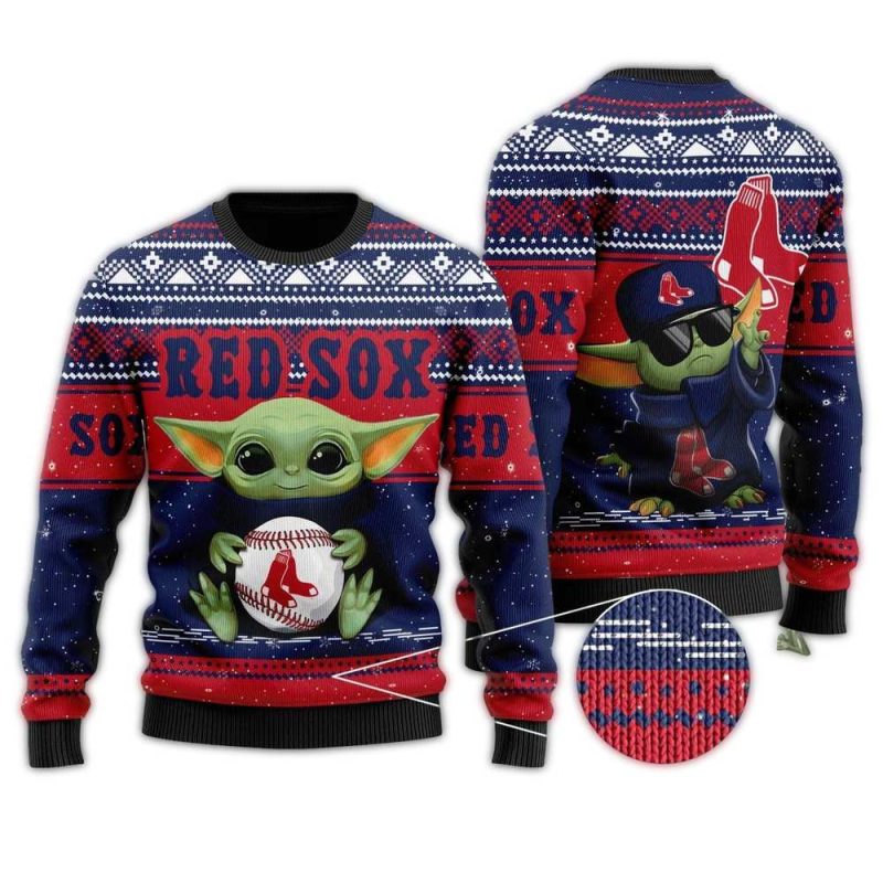 Baby Yoda Boston Red Sox Christmas Ugly Sweater for Kids
