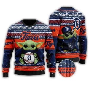 Baby Yoda Detroit Tigers Ugly Sweater For Festive Celebrations
