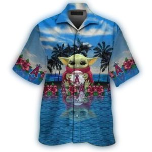 Baby Yoda Los Angeles Angels Tropical Hawaiian Shirt For Kids