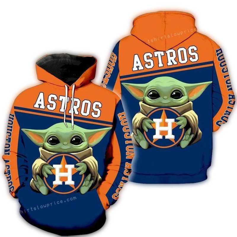 Baby Yoda Hold Logo Houston Astros All over Print Hoodie 1
