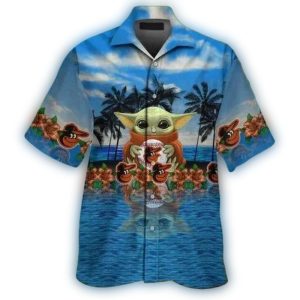Baby Yoda Tropical Hawaiian Shirt For Baltimore Orioles Fans