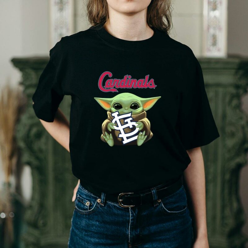 Baby Yoda Hug St Louis Cardinals Graphic T-Shirt – Unisex Gift Tee - Image 2