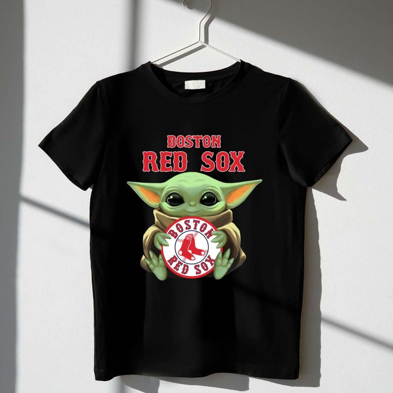 Baby Yoda Hugs Boston Red Sox Baseball T-Shirt for Kids & Fans