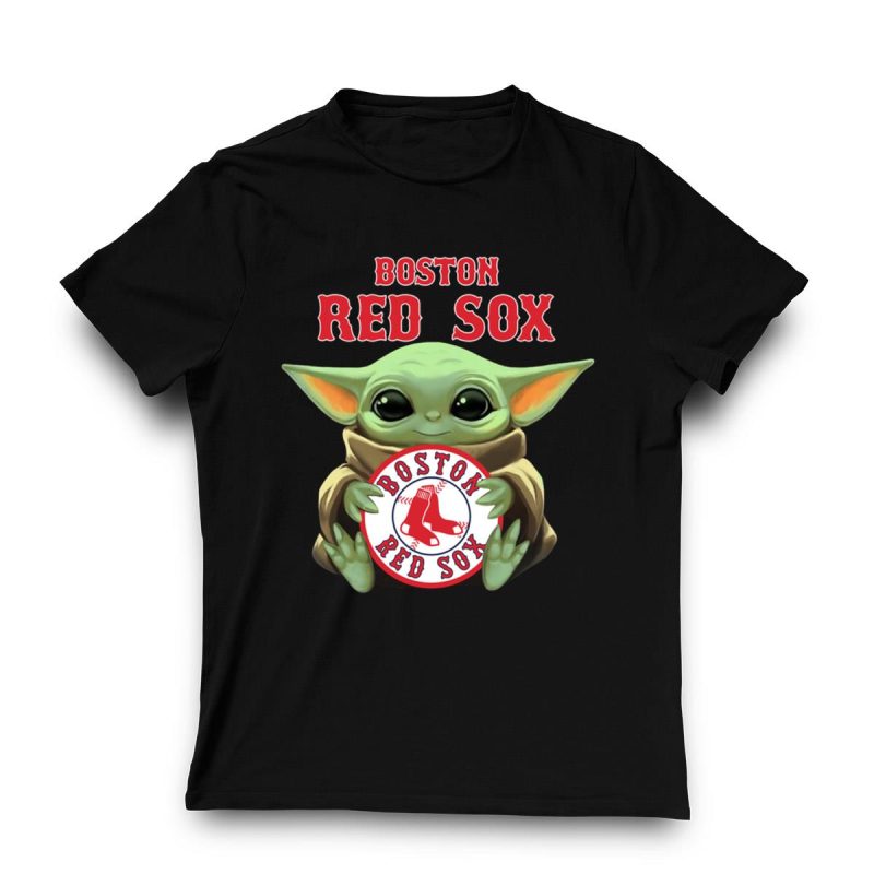 Baby Yoda Hugs Boston Red Sox Baseball T-Shirt for Kids & Fans - Image 3