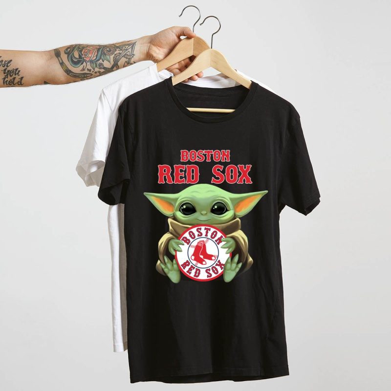 Baby Yoda Hugs Boston Red Sox Baseball T-Shirt for Kids & Fans - Image 4
