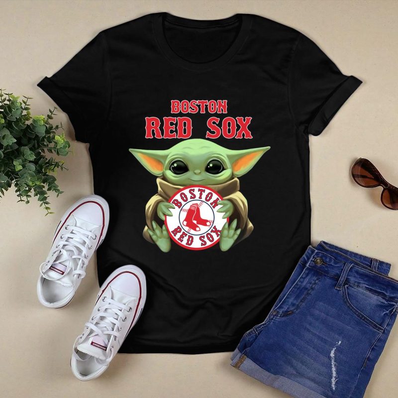 Baby Yoda Hugs Boston Red Sox Baseball T-Shirt for Kids & Fans - Image 5