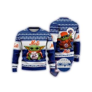 Baby Yoda Mets Baseball Christmas Ugly Sweater For Holiday Cheer