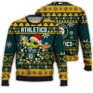 Baby Yoda Oakland Athletics Christmas Lights Sweatshirt For Holiday Cheer