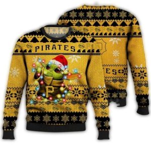 Baby Yoda Pirate Santa Christmas Lights Ugly Sweater for Kids