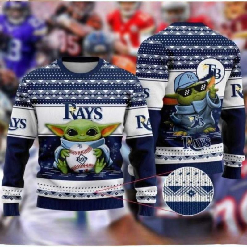 Baby Yoda Tampa Bay Rays Baseball Ugly Christmas Sweater 1