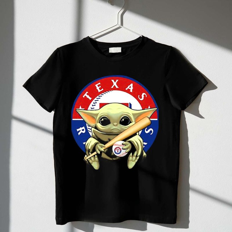 Baby Yoda Texas Rangers Baseball Fan with Bat and Ball T Shirt t shirt 1 1