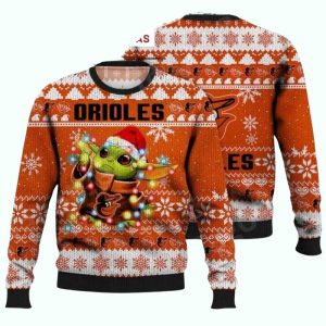 Baby Yoda Christmas Lights Baltimore Orioles Ugly Sweater For Fans