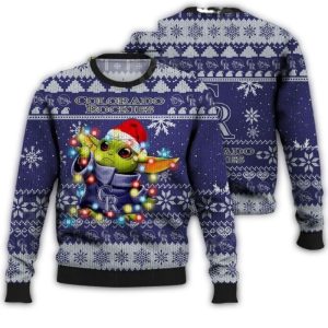 Baby Yoda Colorado Rockies Ugly Christmas Sweater For Kids