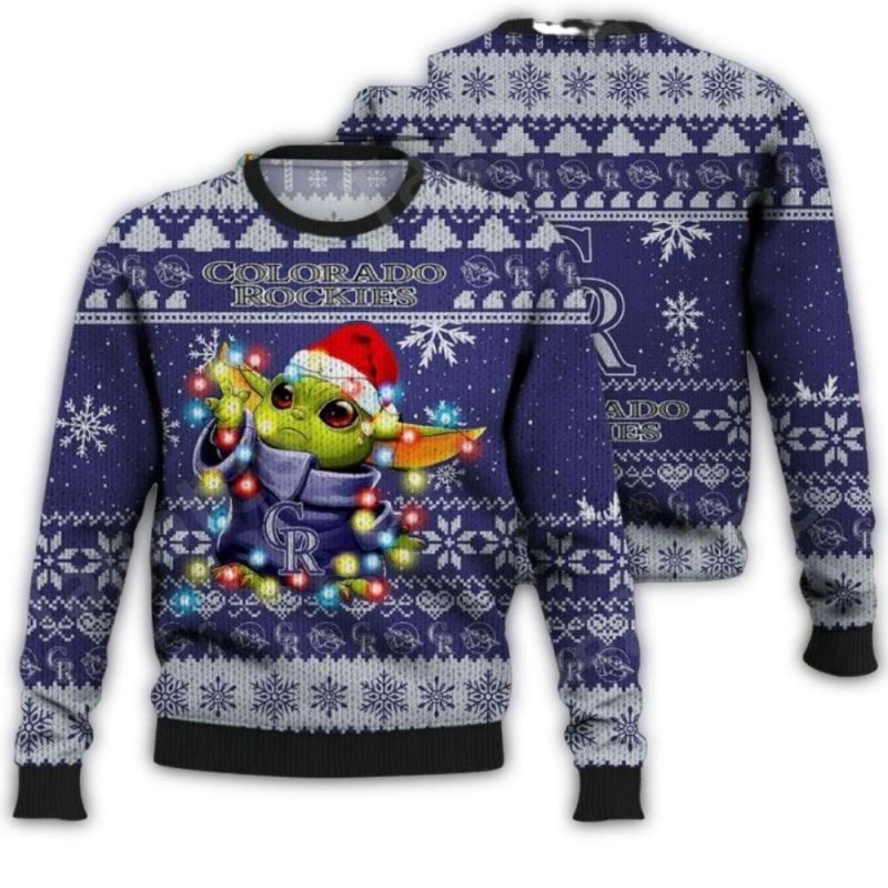 Baby Yoda With Lights Colorado Rockies Ugly Sweater 1
