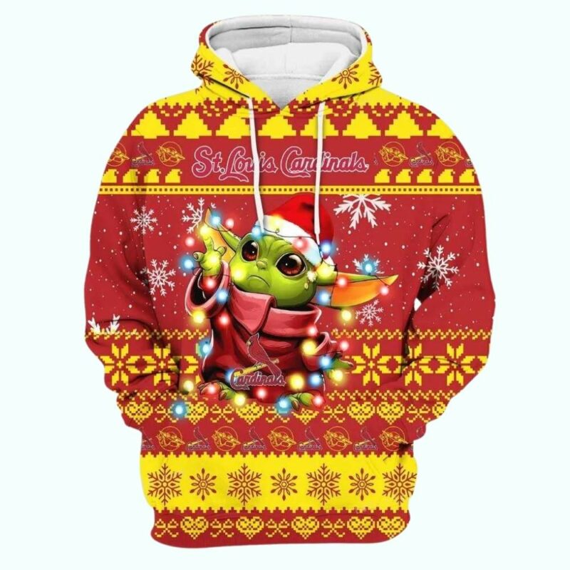 Baby Yoda St. Louis Cardinals Christmas Graphic Hoodie – Unisex Gift - Image 2