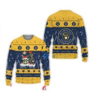 Baby Yoda and Groot Milwaukee Brewers Christmas Ugly Sweater