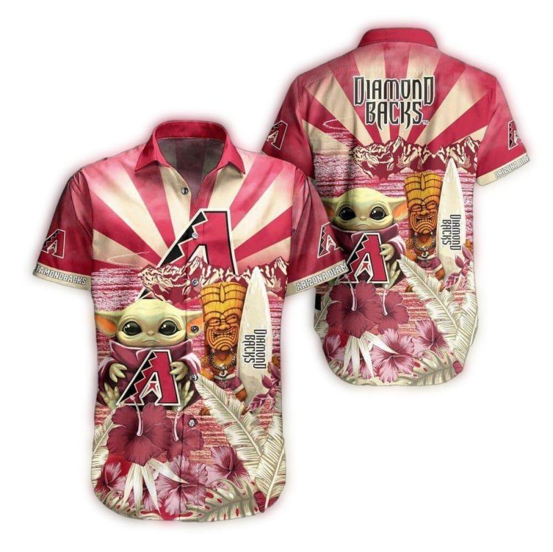 Baby Yoda and Tiki Arizona Diamondbacks Hawaiian Shirt 1