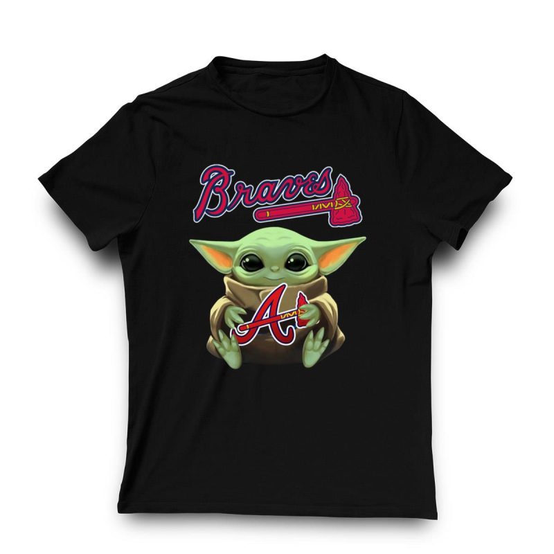 Baby Yoda Hug Atlanta Braves Hoodie - Cute Star Wars Fan Apparel - Image 3