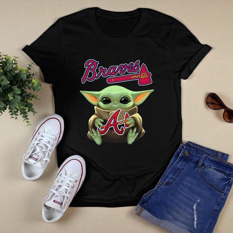Baby Yoda Hug Atlanta Braves Hoodie - Cute Star Wars Fan Apparel - Image 5