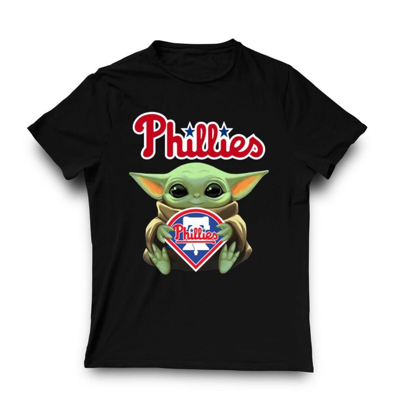Baby Yoda Hug Philadelphia Phillies T-Shirt - Adorable Star Wars Tee - Image 3