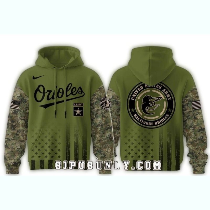 Baltimore Orioles Army Military Appreciation Night AOP Hoodie 1