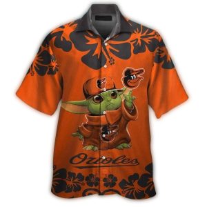 Baltimore Orioles Baby Yoda Floral Tropical Hawaiian Shirt For Kids