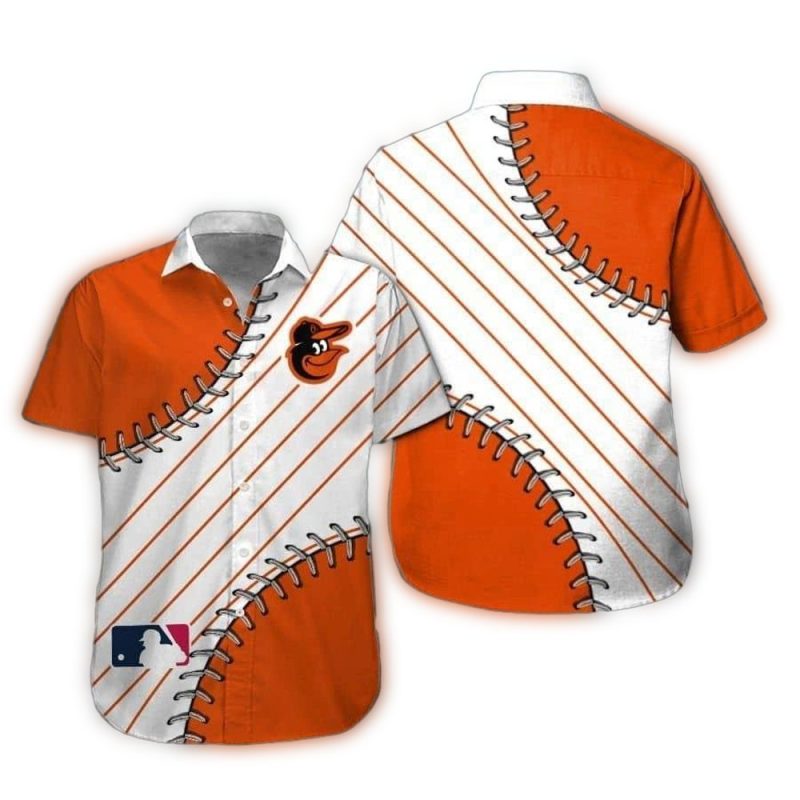 Baltimore Orioles Ball White and Orange Hawaiian Shirt 1
