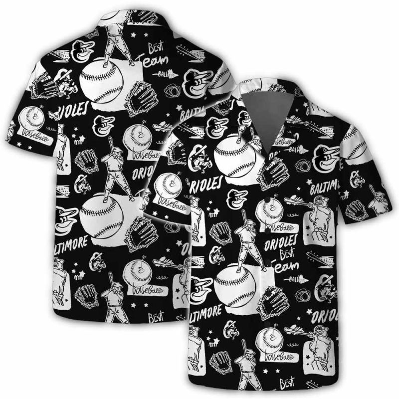 Baltimore Orioles Black and White Baseball Vibes Hawaiian Shirt 1