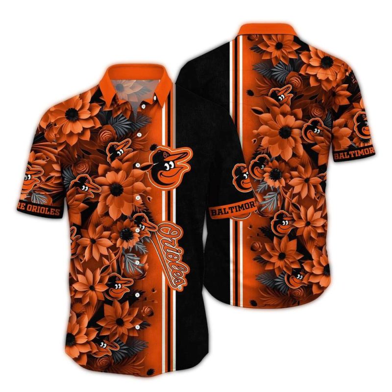 Baltimore Orioles Blossom Stripe Hawaiian Shirt 1