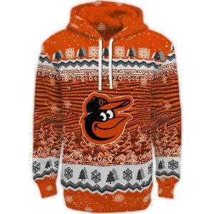 Baltimore Orioles Christmas Tree Pattern Hoodie For Festive Fans
