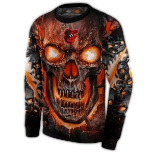 Demonic Skull All Over Print Baltimore Orioles Sweatshirt For Fans