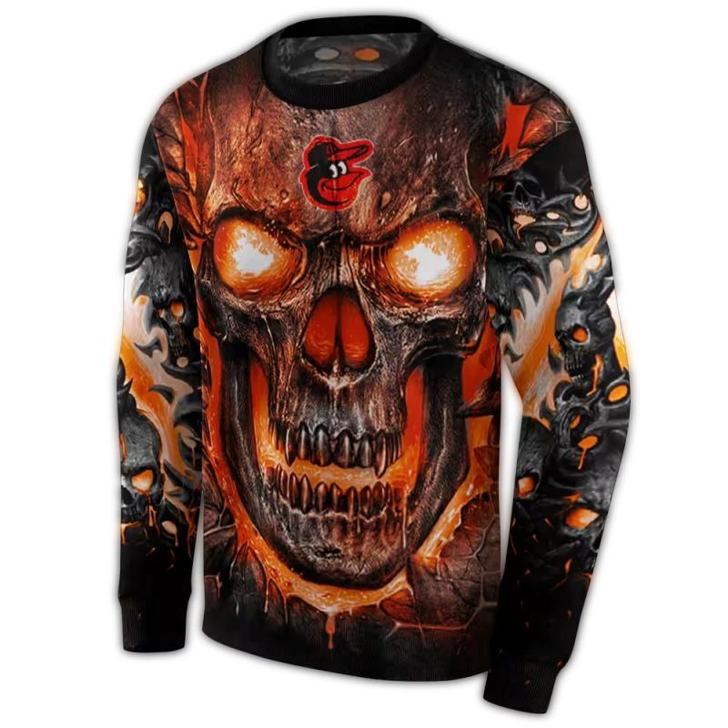 Baltimore Orioles Demonic Skull Ugly Sweater 1