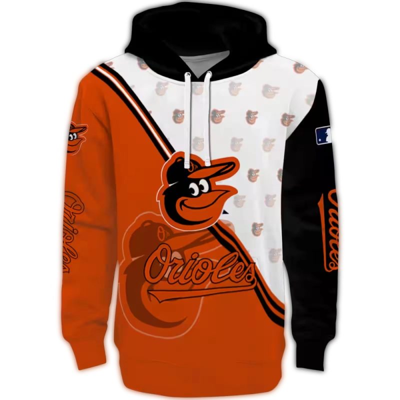 Baltimore Orioles Diagonal Stripe Orange White AOP Hoodie 1