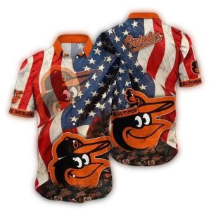 Baltimore Orioles Aloha Shirt With American Flag And Stripes Design