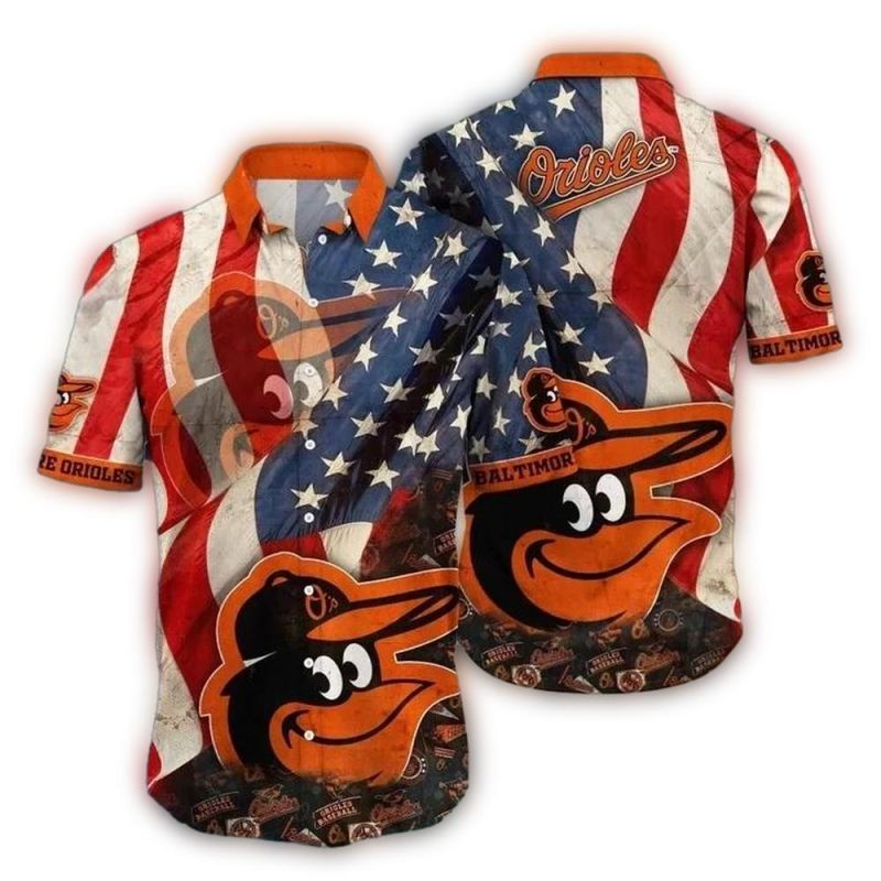 Baltimore Orioles Flag American and Stripes Aloha Shirt 1
