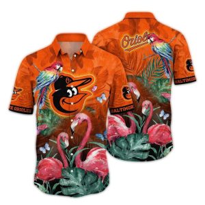 Baltimore Orioles Tropical Flamingo & Parrot Art Hawaiian Shirt