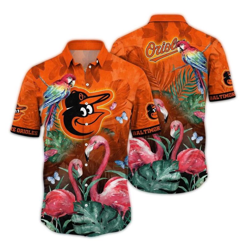 Baltimore Orioles Flamingo and Parrot Art Hawaiian Shirt 1
