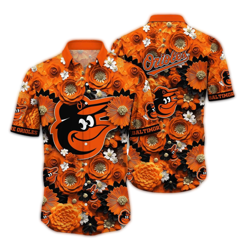 Baltimore Orioles Flower Floral Hawaiian Shirt 1