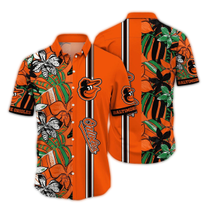 Baltimore Orioles Tropical Hawaiian Shirt With Flower And Leaf Stripes