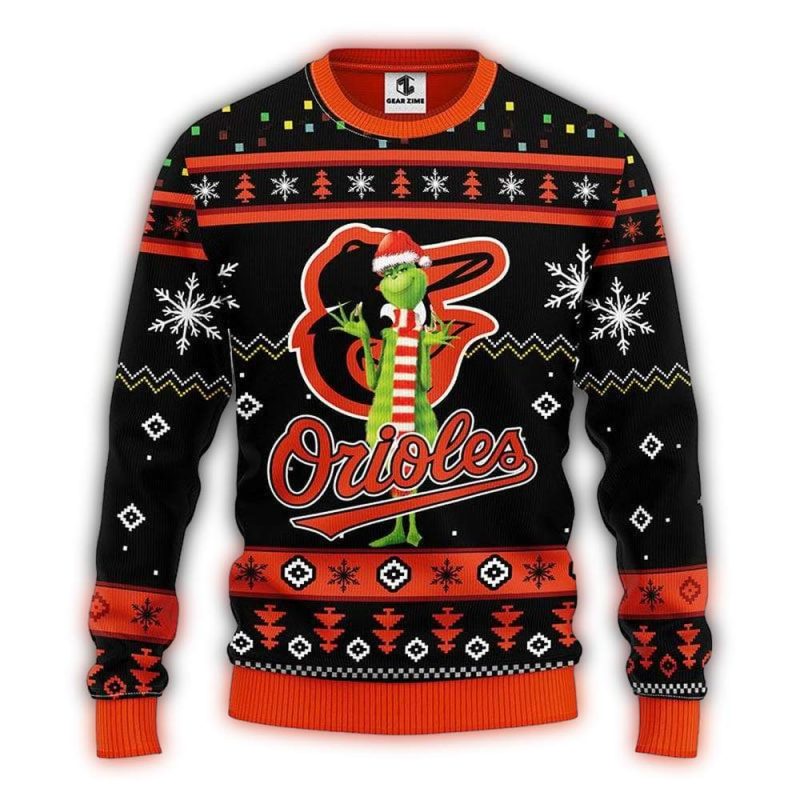 Baltimore Orioles Funny Grinch Christmas Ugly Sweater 1