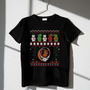 Baltimore Orioles Grateful Dead Bears Christmas Baseball T-Shirt